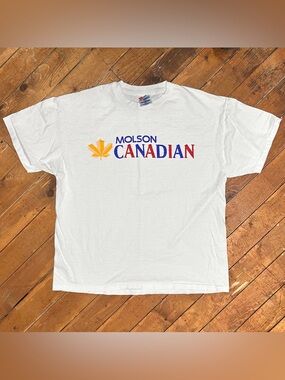 Vintage 90s Hanes Single Stitch Molson Canadian Beer Spellout Graphic Tee XL
